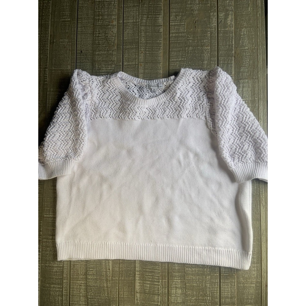Ophelia Roe Round Neck 3/4 Sleeve Top Blouse White‎ Knit Women's Size 1X